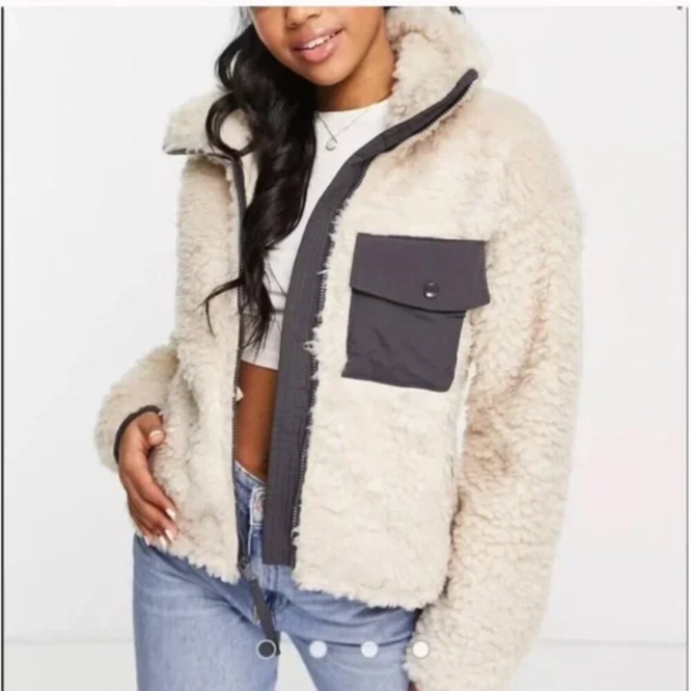 Abercrombie and Fitch zipper teddy bear fleece bomber jacket coat size XS